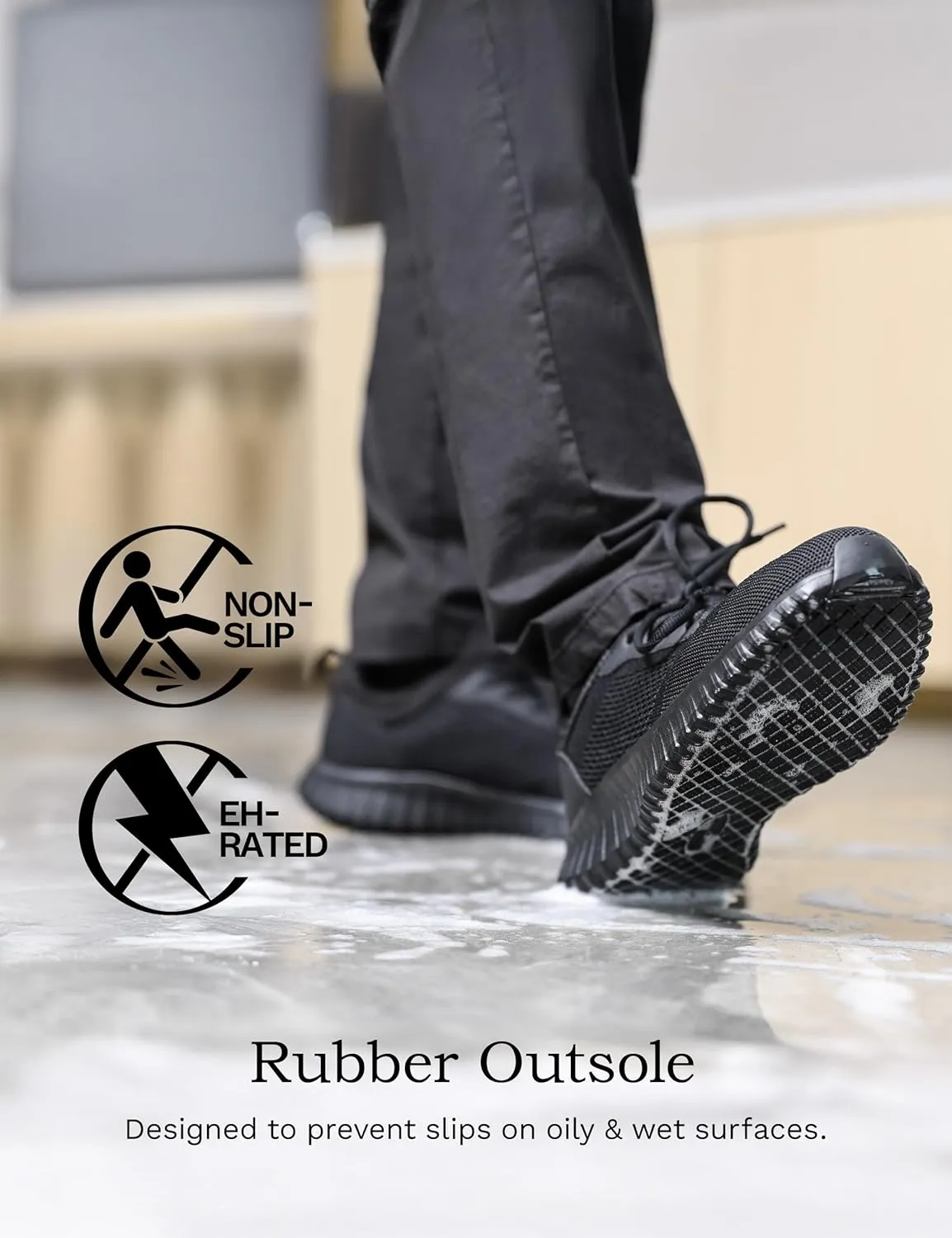 Bruno Marc Men's Non Slip Work Shoes Walking Zapatos Trabajo Black & Lightweight Food Service Chef Kitchen Restaurant Resistant Sneakers