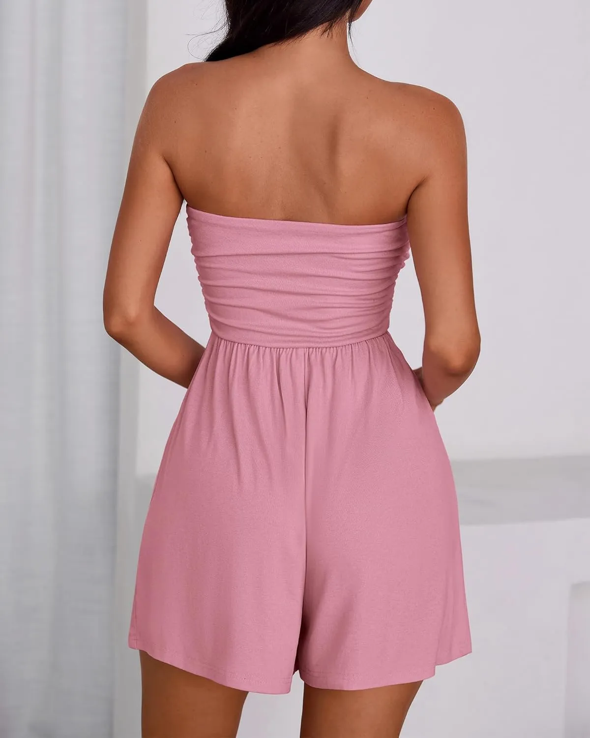 BTFBM Summer Womens Romper 2025 Spring Strapless Tube Beach Vacation Clothes Ruffle Boho Loose Shorts Jumpsuits Pockets