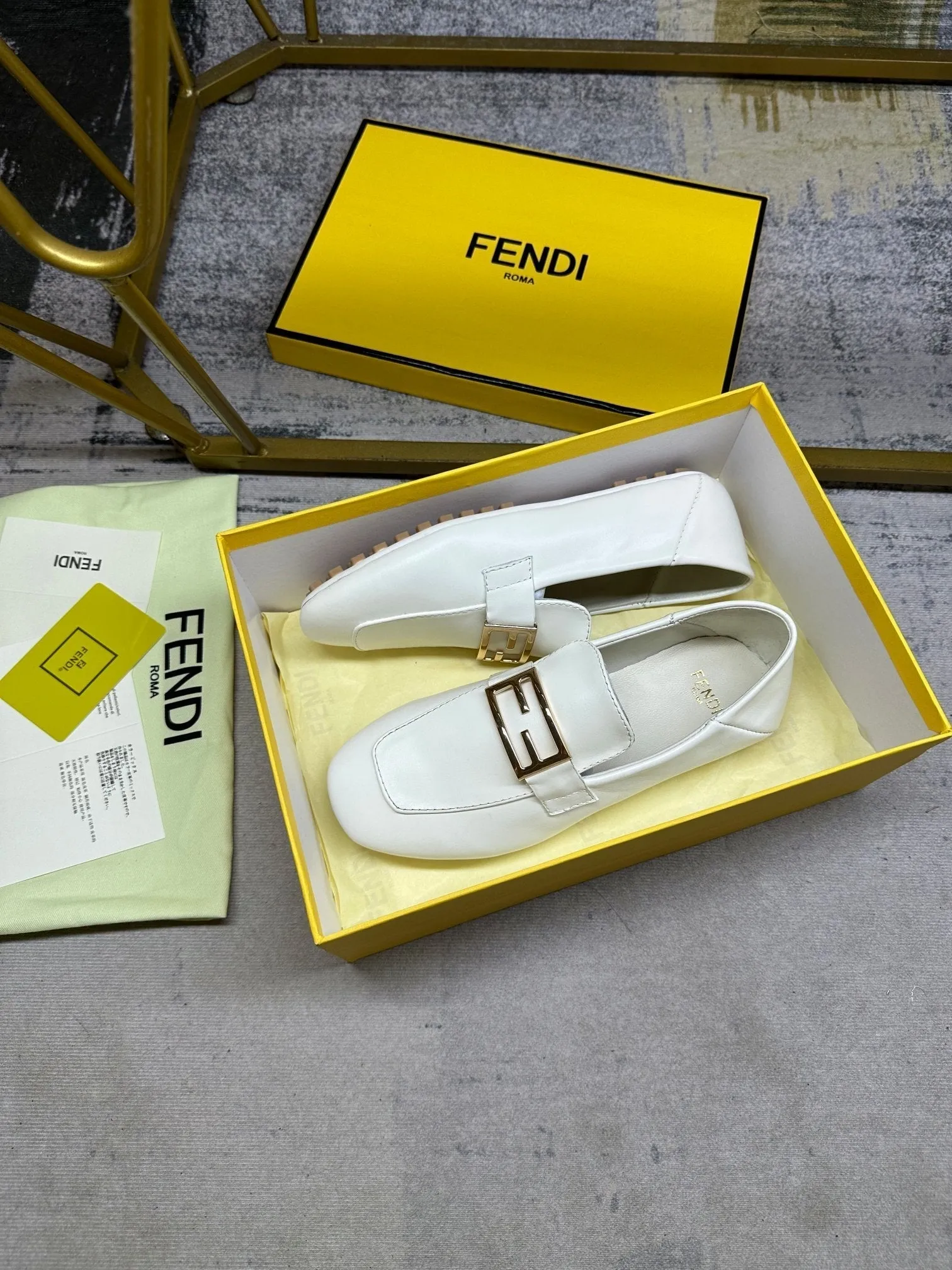 BUCKLE FENDI LAMBSKIN WHITE High-performance Guaranteed security FENDI GOLD LOAFERS IN