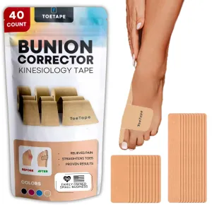 Bunion Corrector & Pain Relief Kinesiology Athletic Tape | For Bunions & Turf Toe | Big Toe Spacer/Separator/Straightener Tape for Men & Women | 80 Precut Kinesiology Tape Pcs | Nude Color