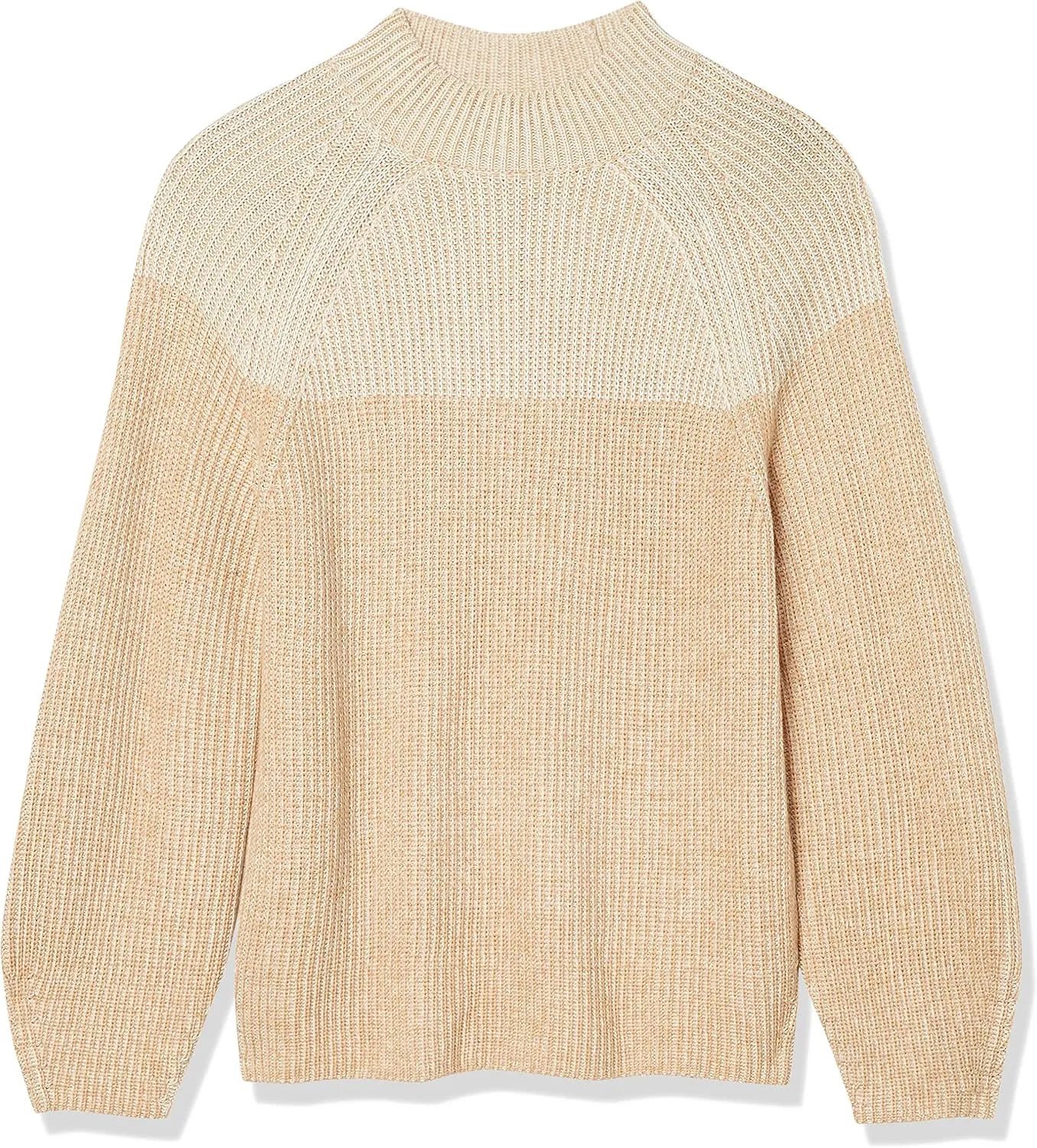 Cable Stitch Women's Two Tone Mock Neck Sweater - Raglan Long Sleeve Colorblock Pullover Rib-Knit Top