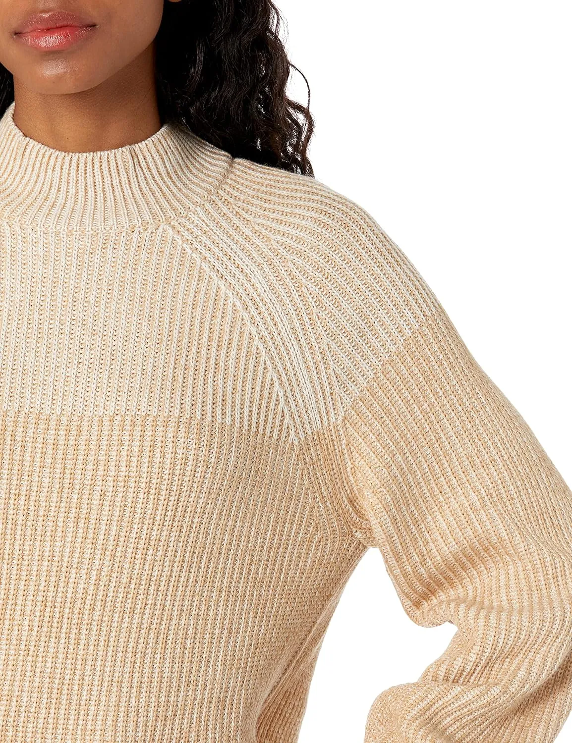 Cable Stitch Women's Two Tone Mock Neck Sweater - Raglan Long Sleeve Colorblock Pullover Rib-Knit Top