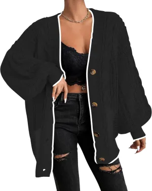 Cakulo Womens Oversized Chunky Cable Knit Cardigan Sweaters 2024 Fall Open Front Button Women Cardigans Pocket