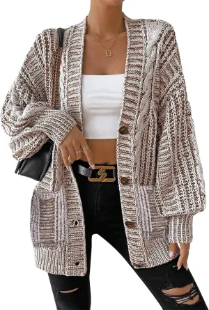 Cakulo Womens Oversized Chunky Cable Knit Cardigan Sweaters 2024 Fall Open Front Button Women Cardigans Pocket