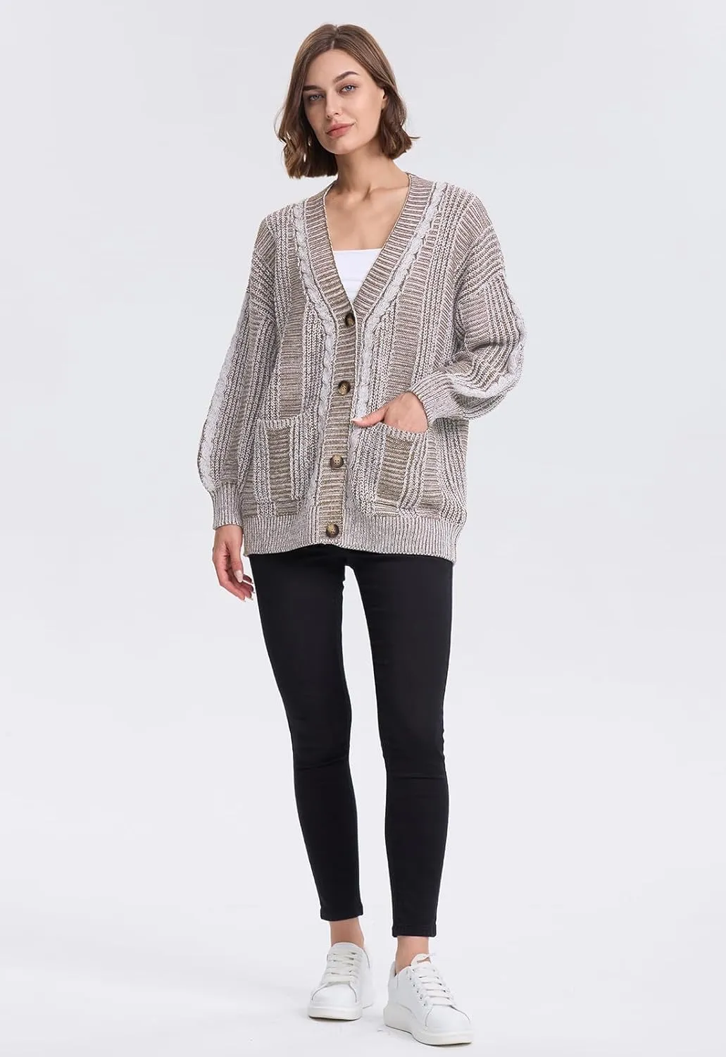 Cakulo Womens Oversized Chunky Cable Knit Cardigan Sweaters 2024 Fall Open Front Button Women Cardigans Pocket