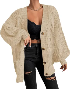 Cakulo Womens Oversized Chunky Cable Knit Cardigan Sweaters 2024 Fall Open Front Button Women Cardigans Pocket