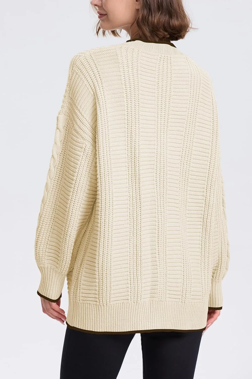 Cakulo Womens Oversized Chunky Cable Knit Cardigan Sweaters 2024 Fall Open Front Button Women Cardigans Pocket