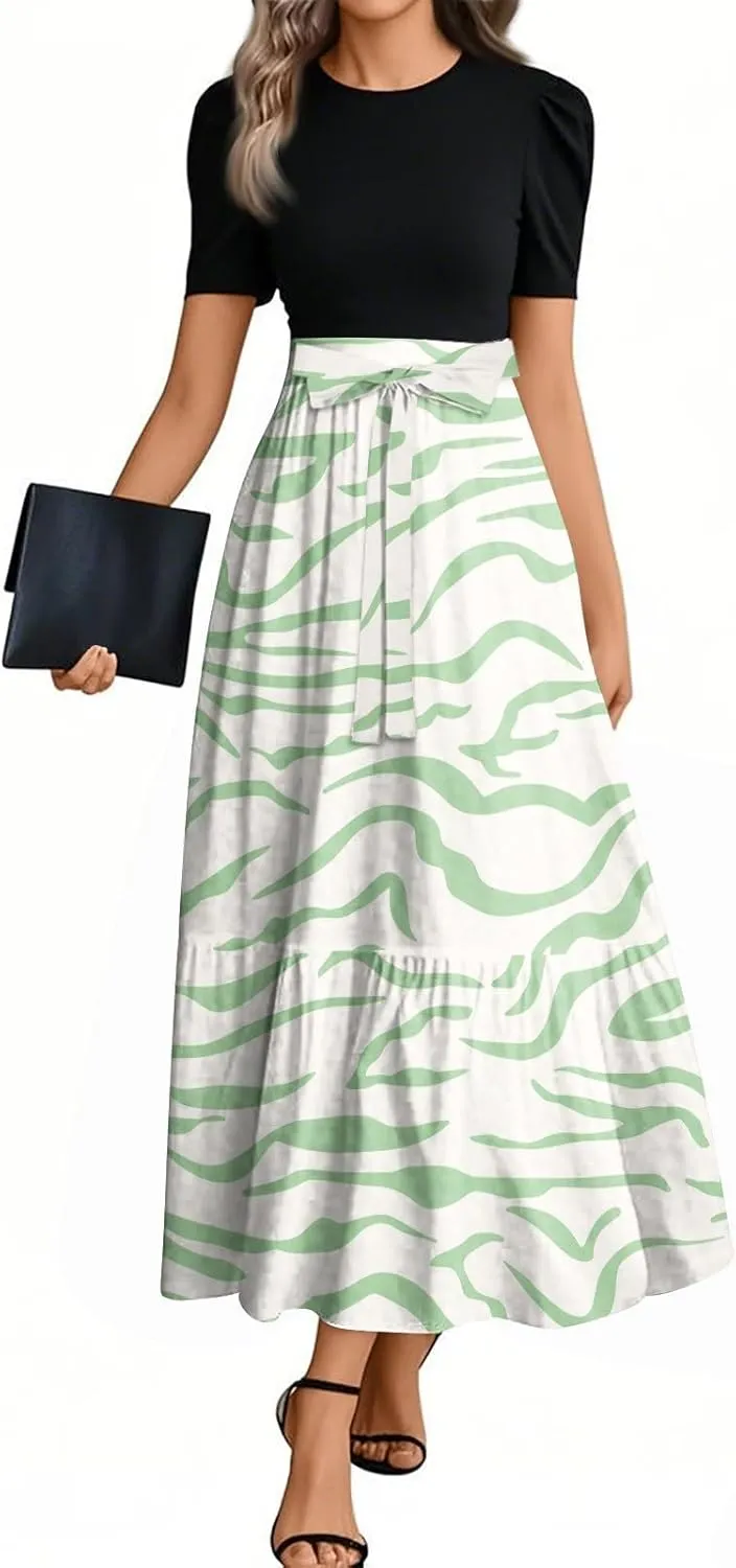 Casual Dresses for Women 2025, Elegant Bow Detail Beach Boho High Waisted Flower Print Womens Sundresses