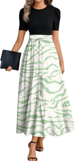 Casual Dresses for Women 2025, Elegant Bow Detail Beach Boho High Waisted Flower Print Womens Sundresses