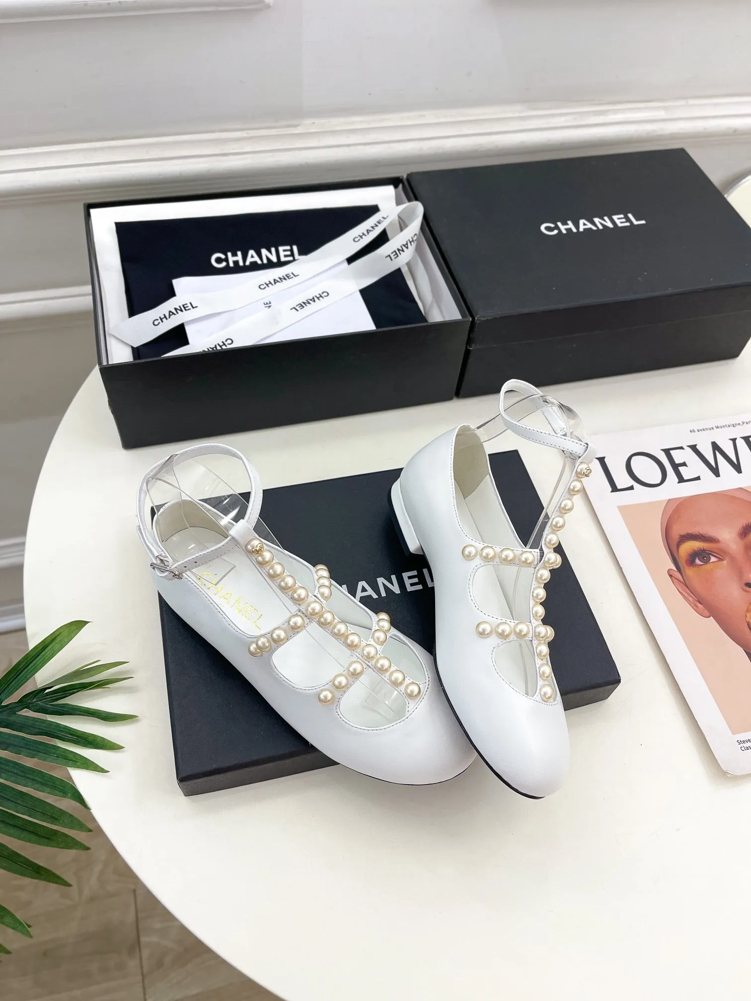 CC Mary Jane 10mm In White With Small Pearls Lambskin 948758