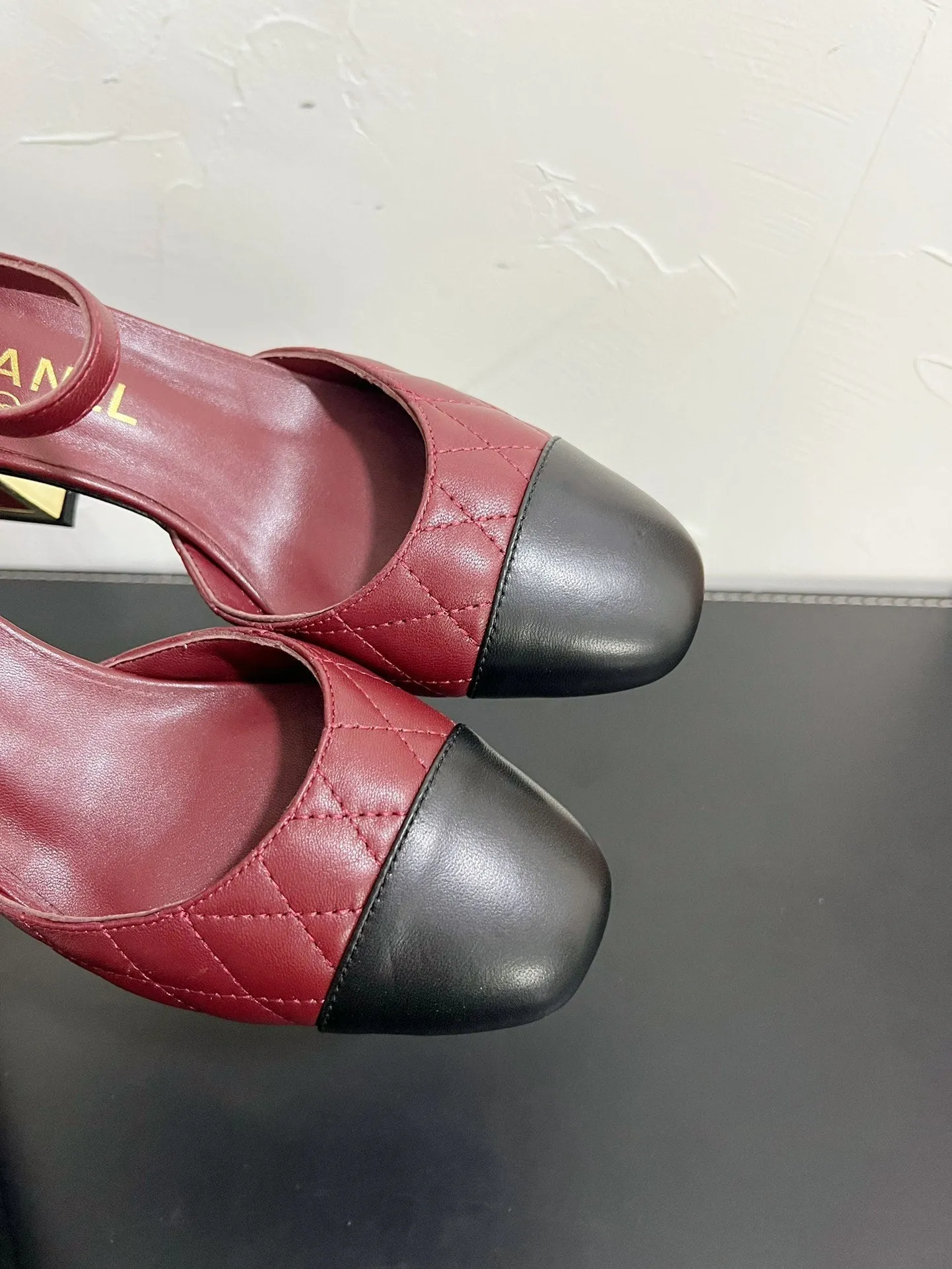 CC Mary Janes 55mm In Burgundy Mix Black Quilted Lambskin  949763