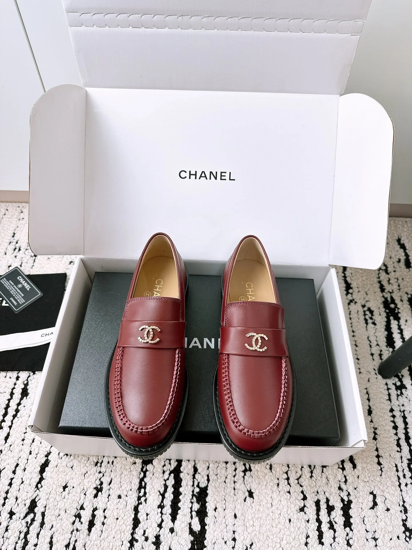 CC Moccasins In Brown Red Lambskin 144538
