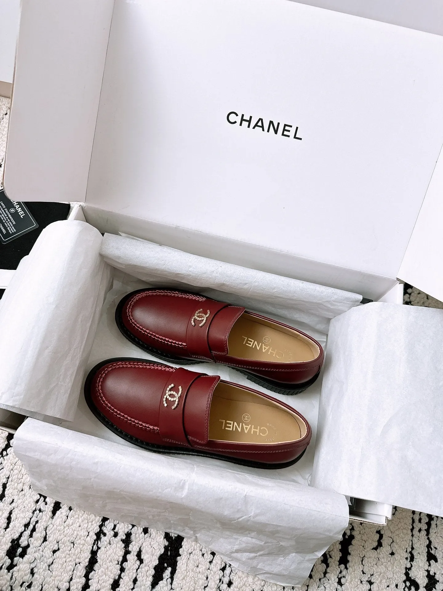 CC Moccasins In Brown Red Lambskin 144538