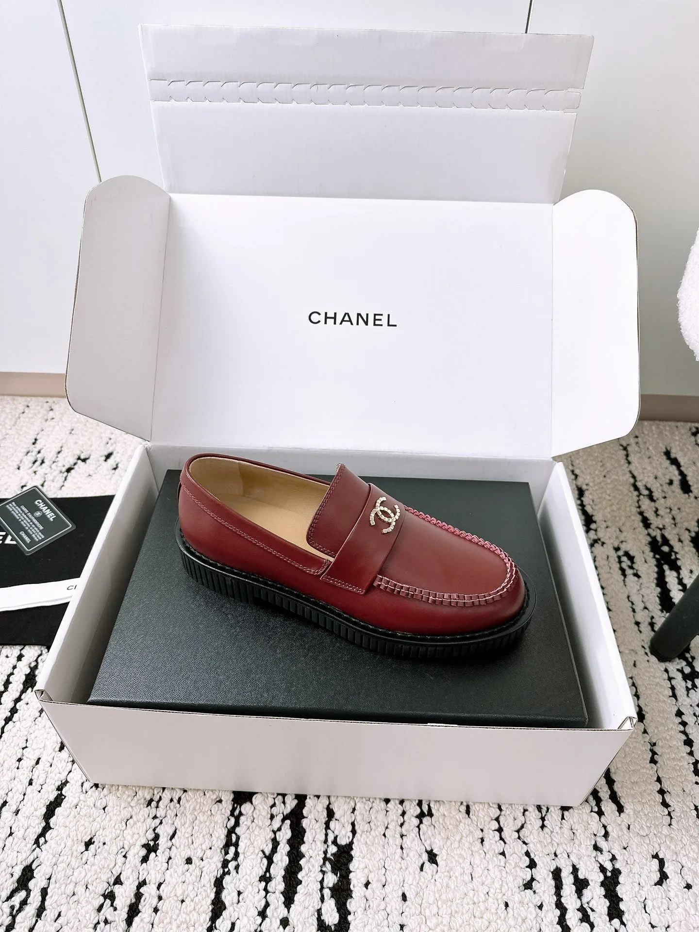 CC Moccasins In Brown Red Lambskin 144538