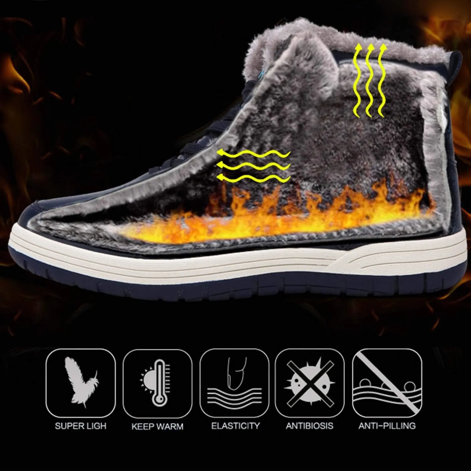 CERYTHRINA Men's Leather Snow Boots Waterproof Fur Lined Lace Up Ankle Sneakers High Top Winter Shoes