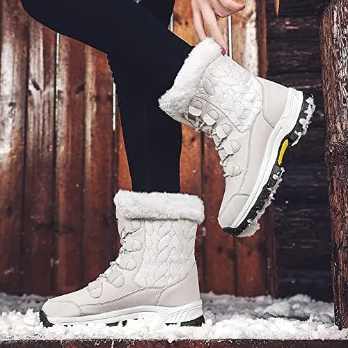 CERYTHRINA Women's Waterproof Snow Boots Winter Mid Calf Booties Warm Fur Lining Winter Shoes