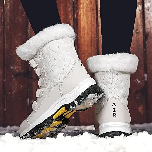 CERYTHRINA Women's Waterproof Snow Boots Winter Mid Calf Booties Warm Fur Lining Winter Shoes
