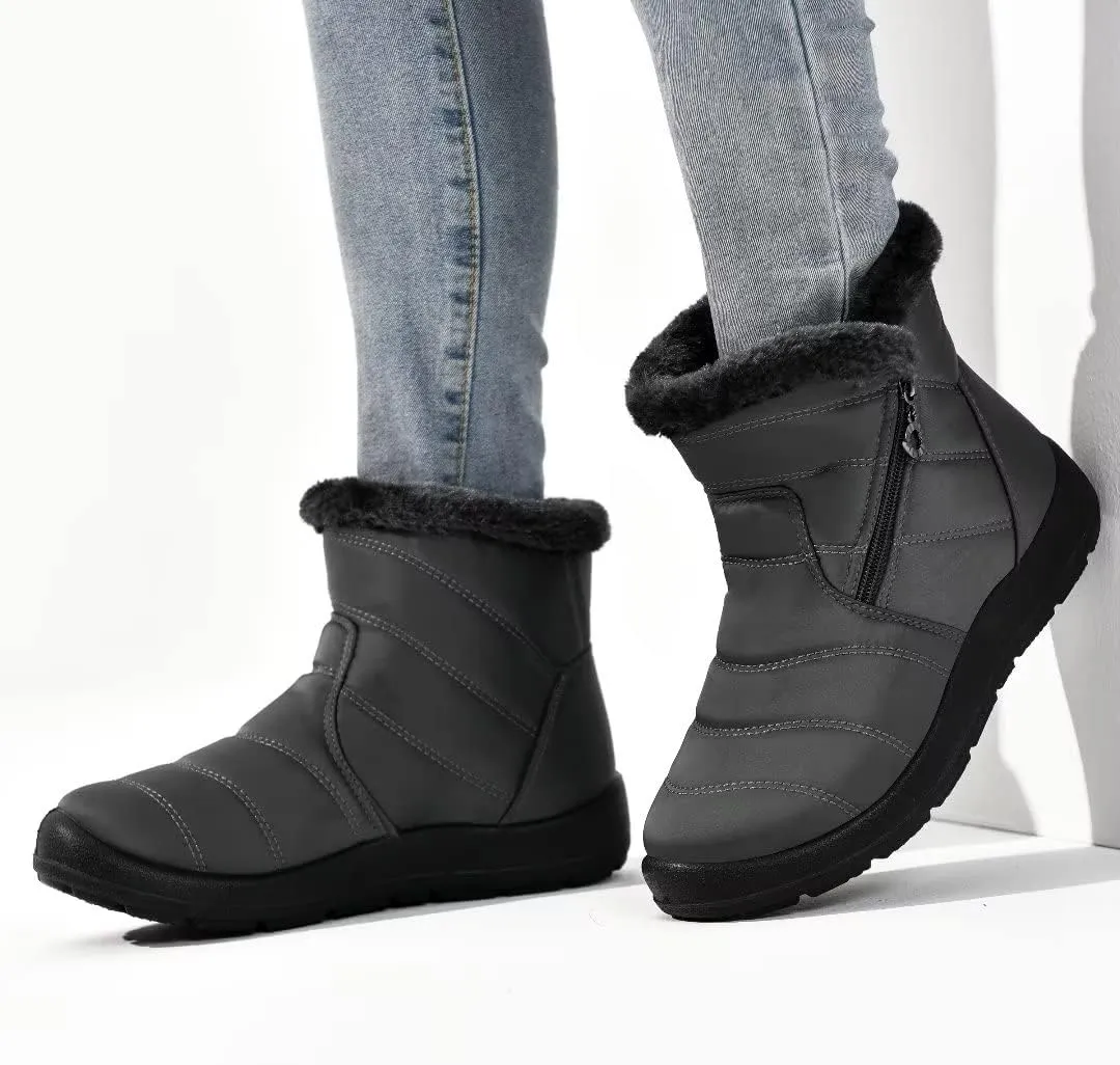 Cheval Winter Snow Zip Up Boots for Women, Fur Lined Warm Ankle Booties, Outdoor Anti-slip Waterproof Comfortable Short Boot, Botas De Invierno Para Mujert