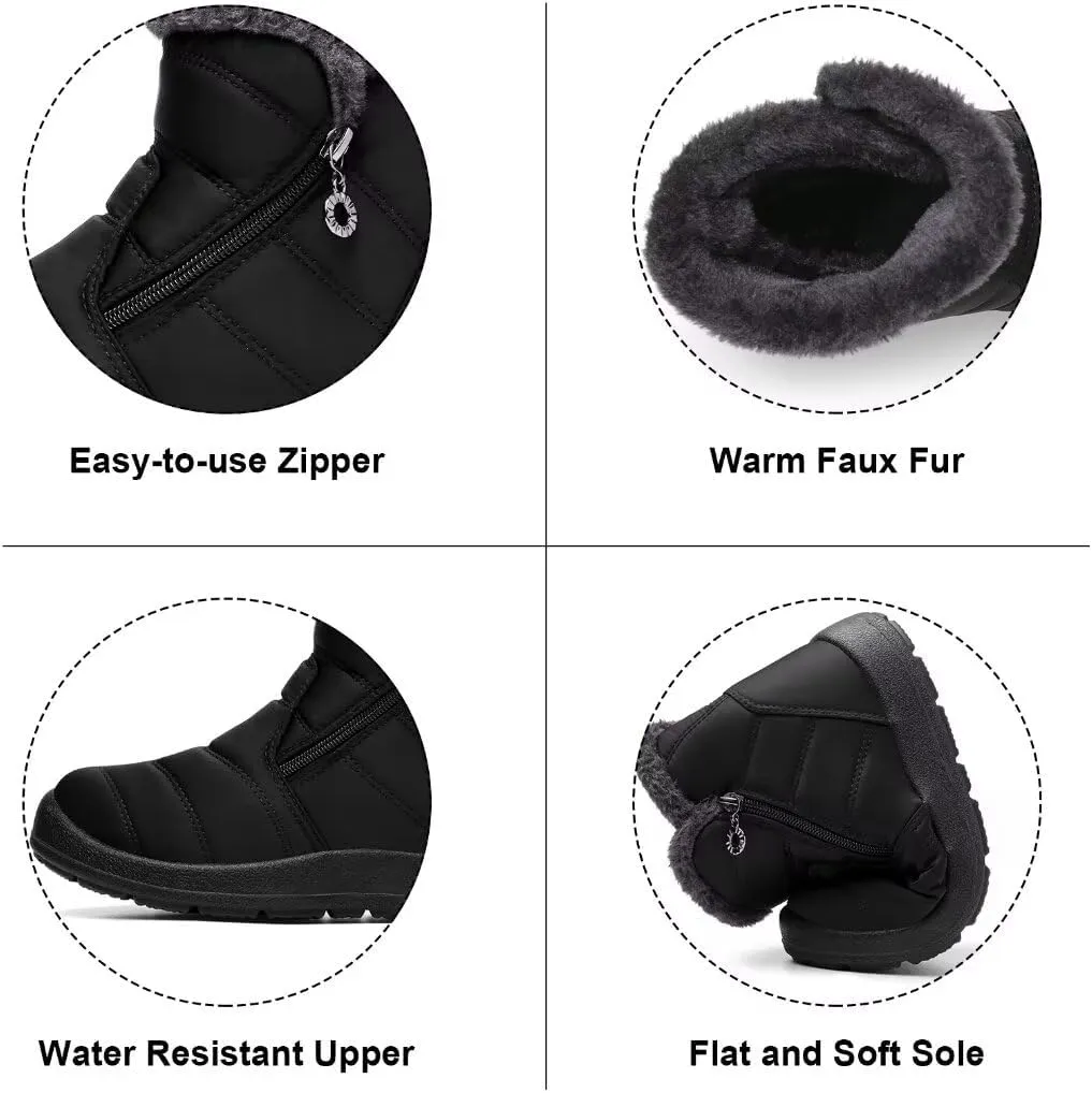 Cheval Winter Snow Zip Up Boots for Women, Fur Lined Warm Ankle Booties, Outdoor Anti-slip Waterproof Comfortable Short Boot, Botas De Invierno Para Mujert