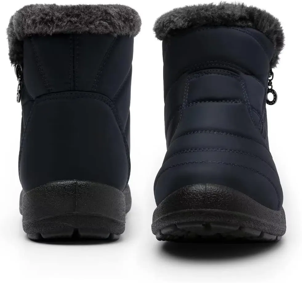 Cheval Winter Snow Zip Up Boots for Women, Fur Lined Warm Ankle Booties, Outdoor Anti-slip Waterproof Comfortable Short Boot, Botas De Invierno Para Mujert