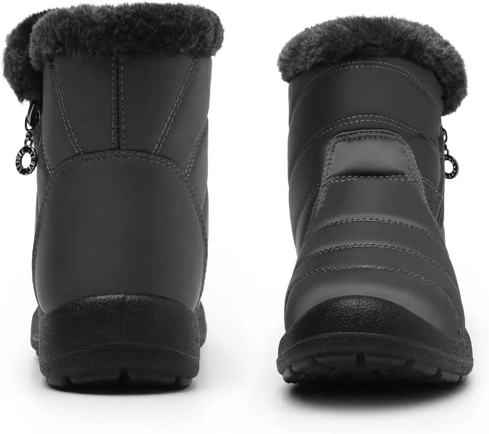 Cheval Winter Snow Zip Up Boots for Women, Fur Lined Warm Ankle Booties, Outdoor Anti-slip Waterproof Comfortable Short Boot, Botas De Invierno Para Mujert
