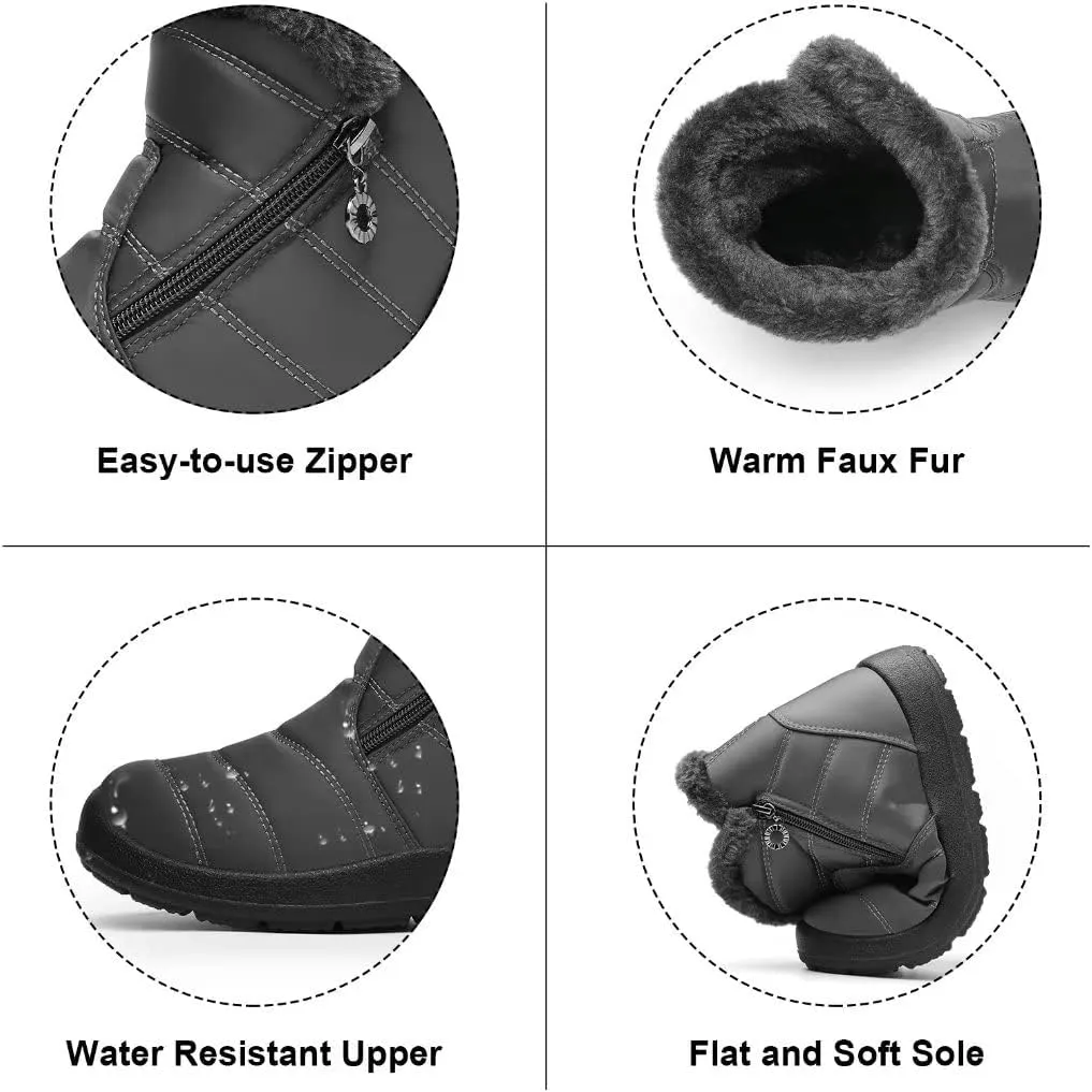 Cheval Winter Snow Zip Up Boots for Women, Fur Lined Warm Ankle Booties, Outdoor Anti-slip Waterproof Comfortable Short Boot, Botas De Invierno Para Mujert