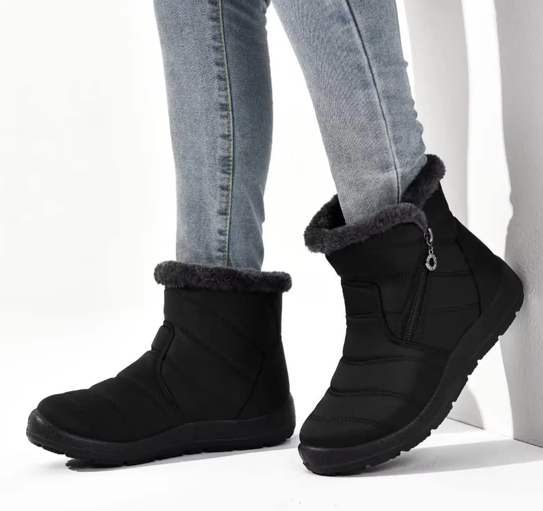 Cheval Winter Snow Zip Up Boots for Women, Fur Lined Warm Ankle Booties, Outdoor Anti-slip Waterproof Comfortable Short Boot, Botas De Invierno Para Mujert