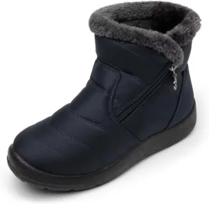 Cheval Winter Snow Zip Up Boots for Women, Fur Lined Warm Ankle Booties, Outdoor Anti-slip Waterproof Comfortable Short Boot, Botas De Invierno Para Mujert