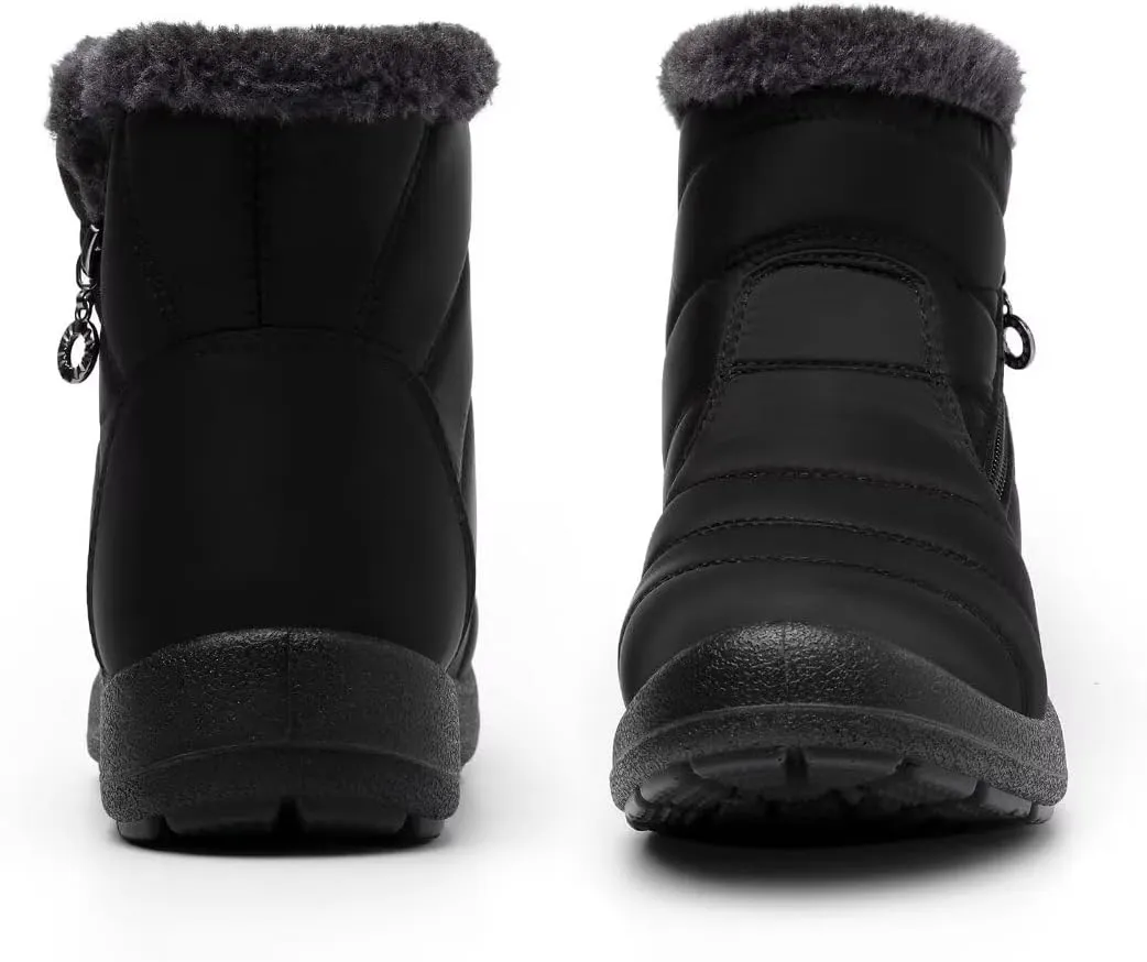 Cheval Winter Snow Zip Up Boots for Women, Fur Lined Warm Ankle Booties, Outdoor Anti-slip Waterproof Comfortable Short Boot, Botas De Invierno Para Mujert