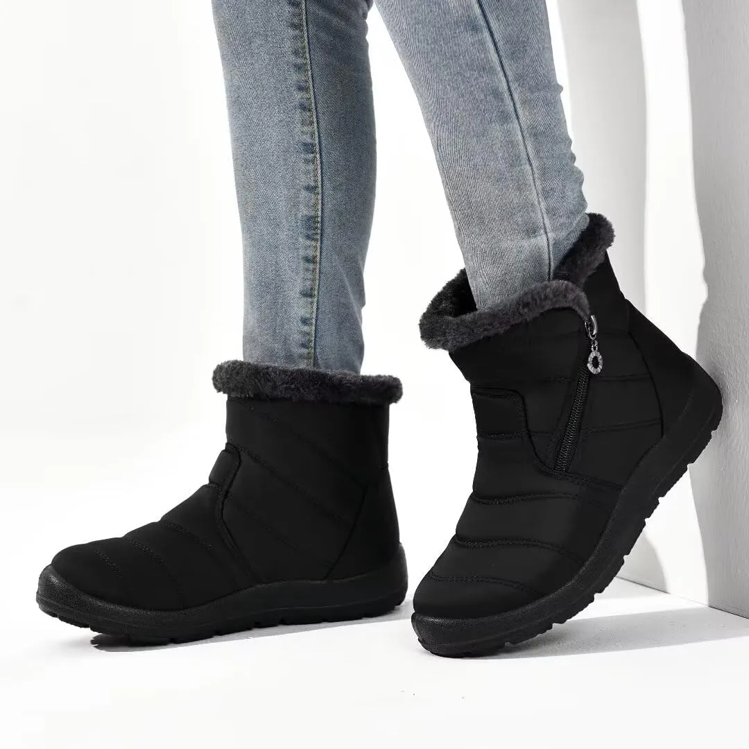Cheval Winter Snow Zip Up Boots for Women, Fur Lined Warm Ankle Booties, Outdoor Anti-slip Waterproof Comfortable Short Boot, Botas De Invierno Para Mujert