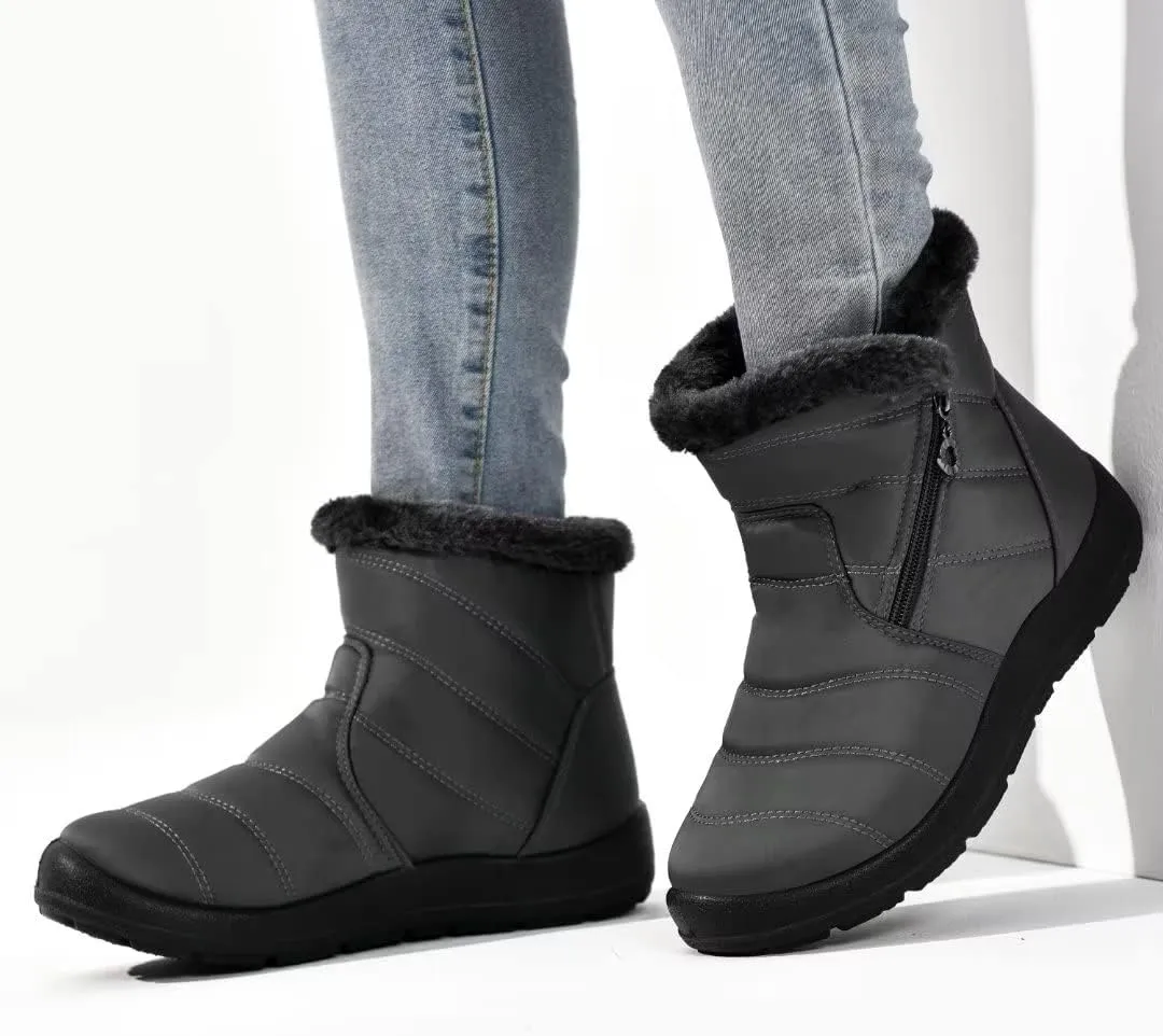 Cheval Winter Snow Zip Up Boots for Women, Fur Lined Warm Ankle Booties, Outdoor Anti-slip Waterproof Comfortable Short Boot, Botas De Invierno Para Mujert