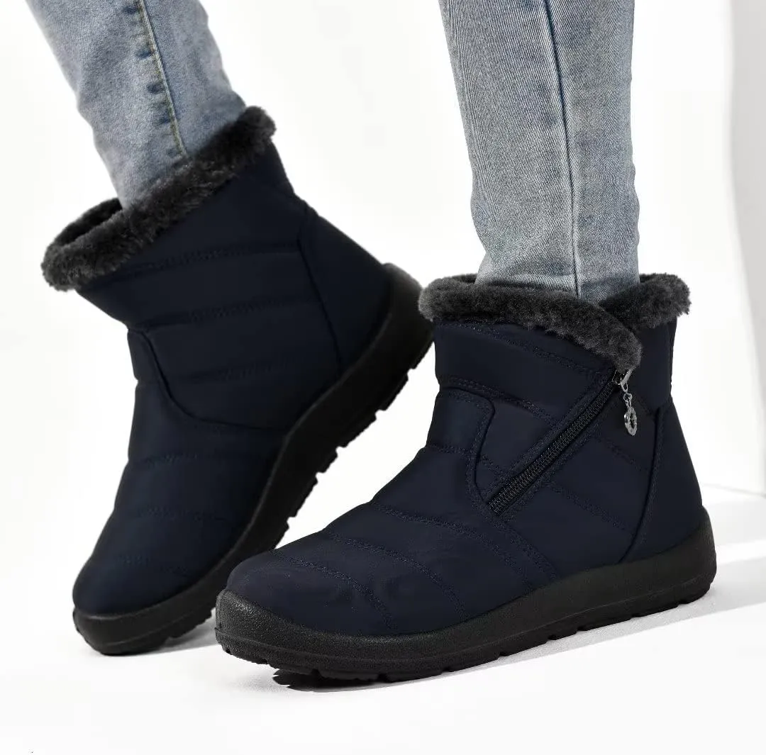 Cheval Winter Snow Zip Up Boots for Women, Fur Lined Warm Ankle Booties, Outdoor Anti-slip Waterproof Comfortable Short Boot, Botas De Invierno Para Mujert