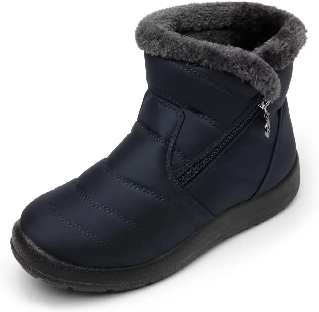 Cheval Winter Snow Zip Up Boots for Women, Fur Lined Warm Ankle Booties, Outdoor Anti-slip Waterproof Comfortable Short Boot, Botas De Invierno Para Mujert