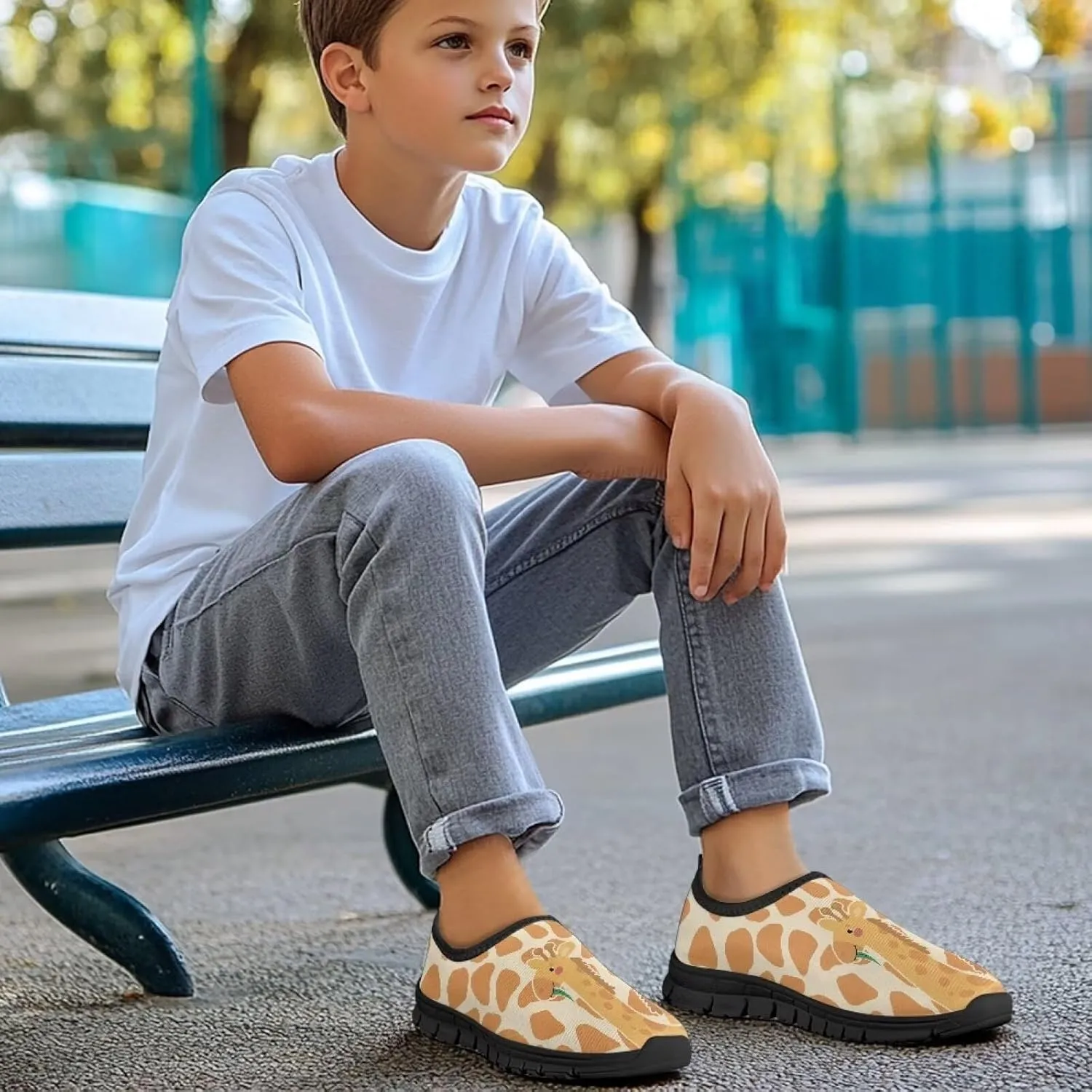 Children's Flat Sneakers,Printed Slip On Sports Shoes for Back School Casual Low-Top Stretch Shoes for Boys Girls