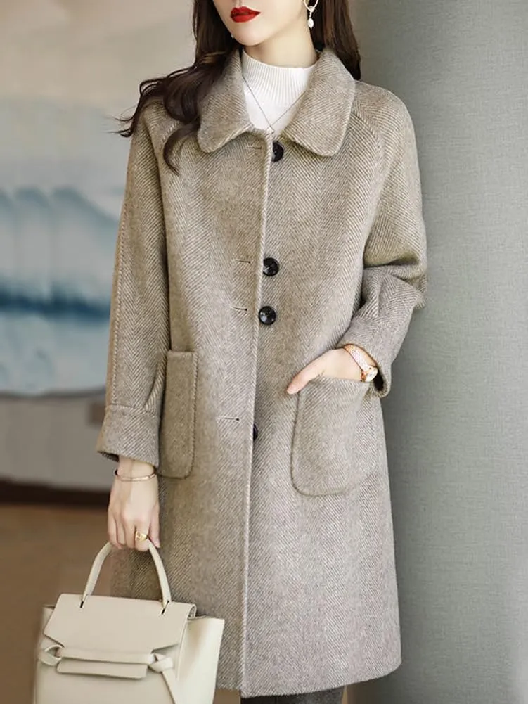chouyatou Women's Single Breasted Wool Coat Business Office Work Long Winter Pea Coat with Pockets