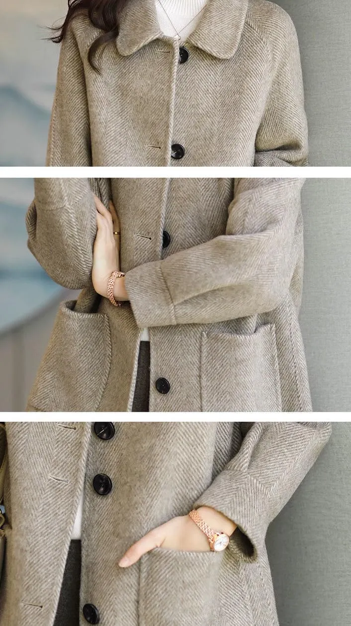 chouyatou Women's Single Breasted Wool Coat Business Office Work Long Winter Pea Coat with Pockets