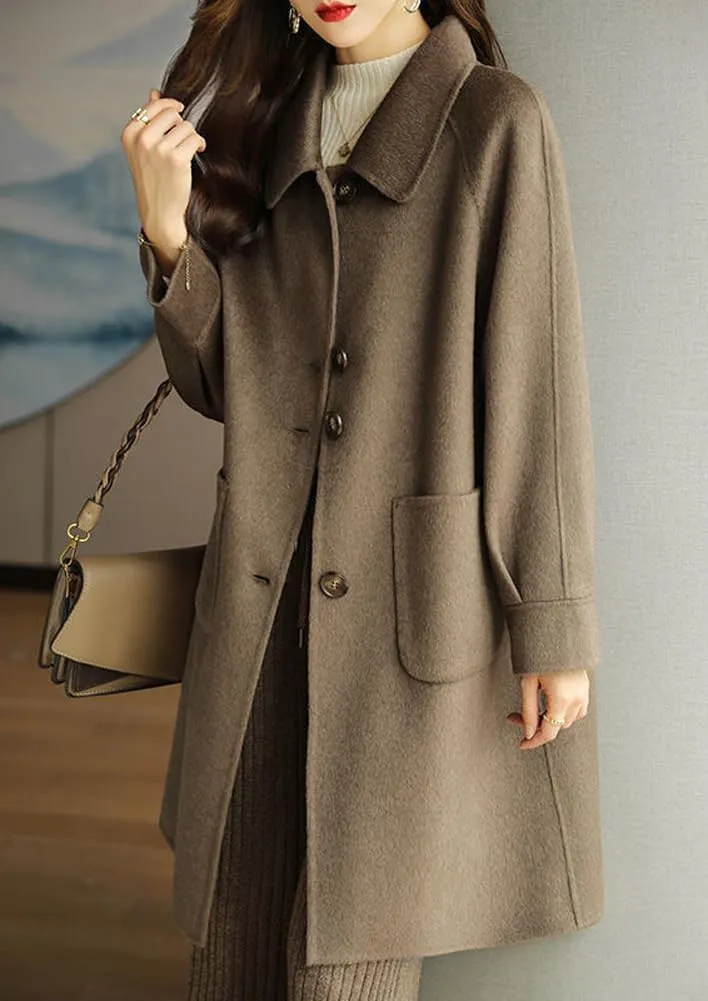 chouyatou Women's Single Breasted Wool Coat Business Office Work Long Winter Pea Coat with Pockets