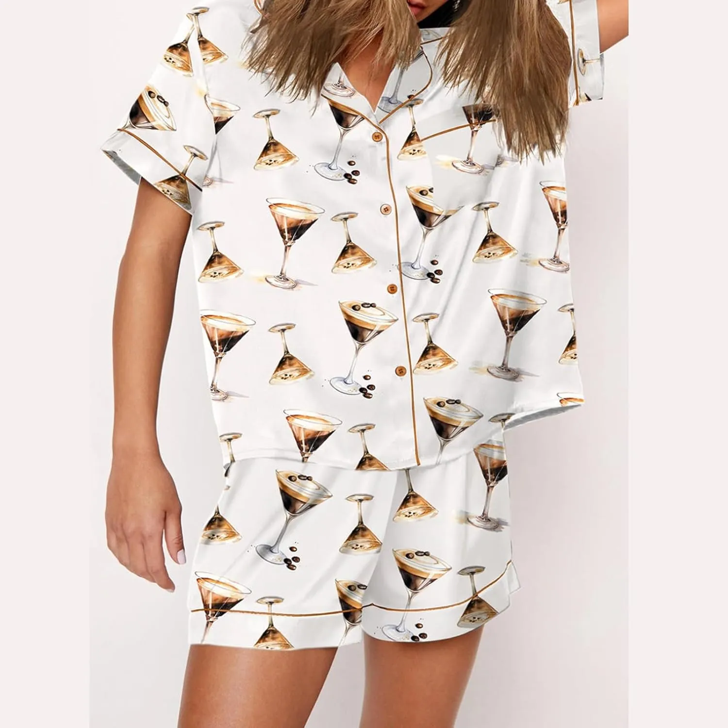 cochineal Women Cute Bow Pajama Shorts Set Y2k Silk 2 Piece Short Sleeve Preppy Shirt Pjs Lounge Set Y2k Martini Sleepwear