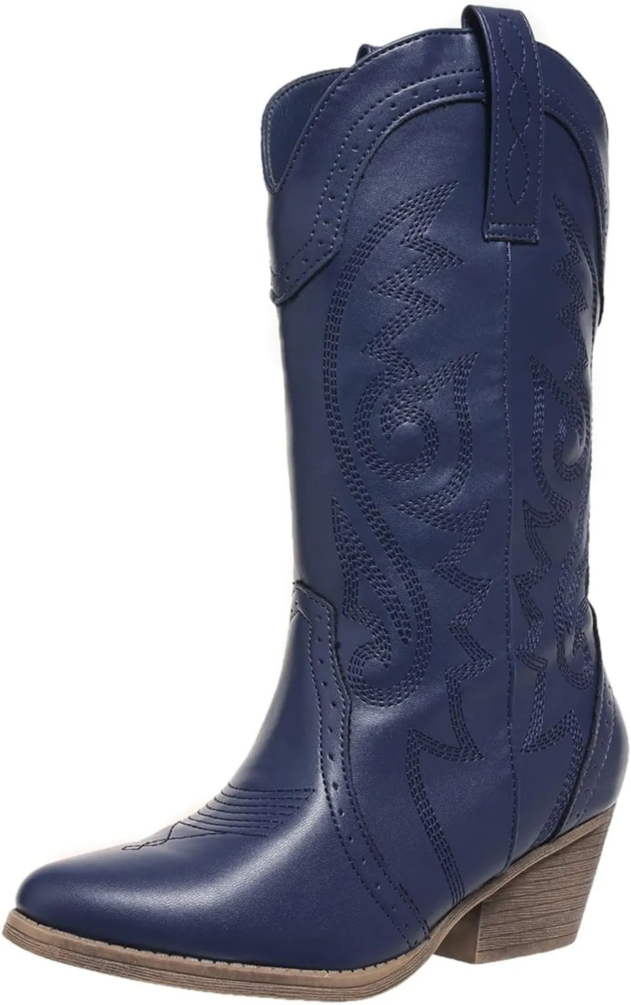 Cowboy Boots for Women Cowgirl Mid Calf Western Pointy Toe Boots Embroidered Stitched Chunky Heel Red Brown US5-11