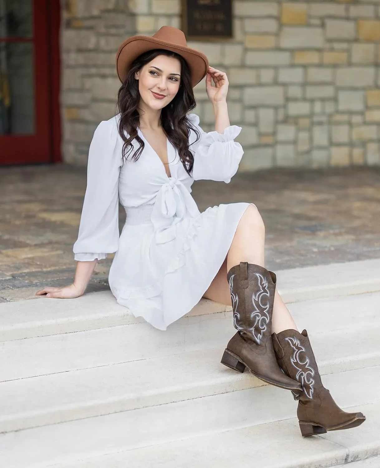 Cowboy Boots for Women - Embroidered Cowgirl Boots Western Mid Calf Fashion Chunky Heel Pointed Toe Country Boot