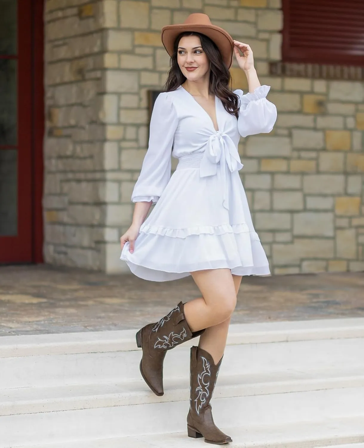 Cowboy Boots for Women - Embroidered Cowgirl Boots Western Mid Calf Fashion Chunky Heel Pointed Toe Country Boot