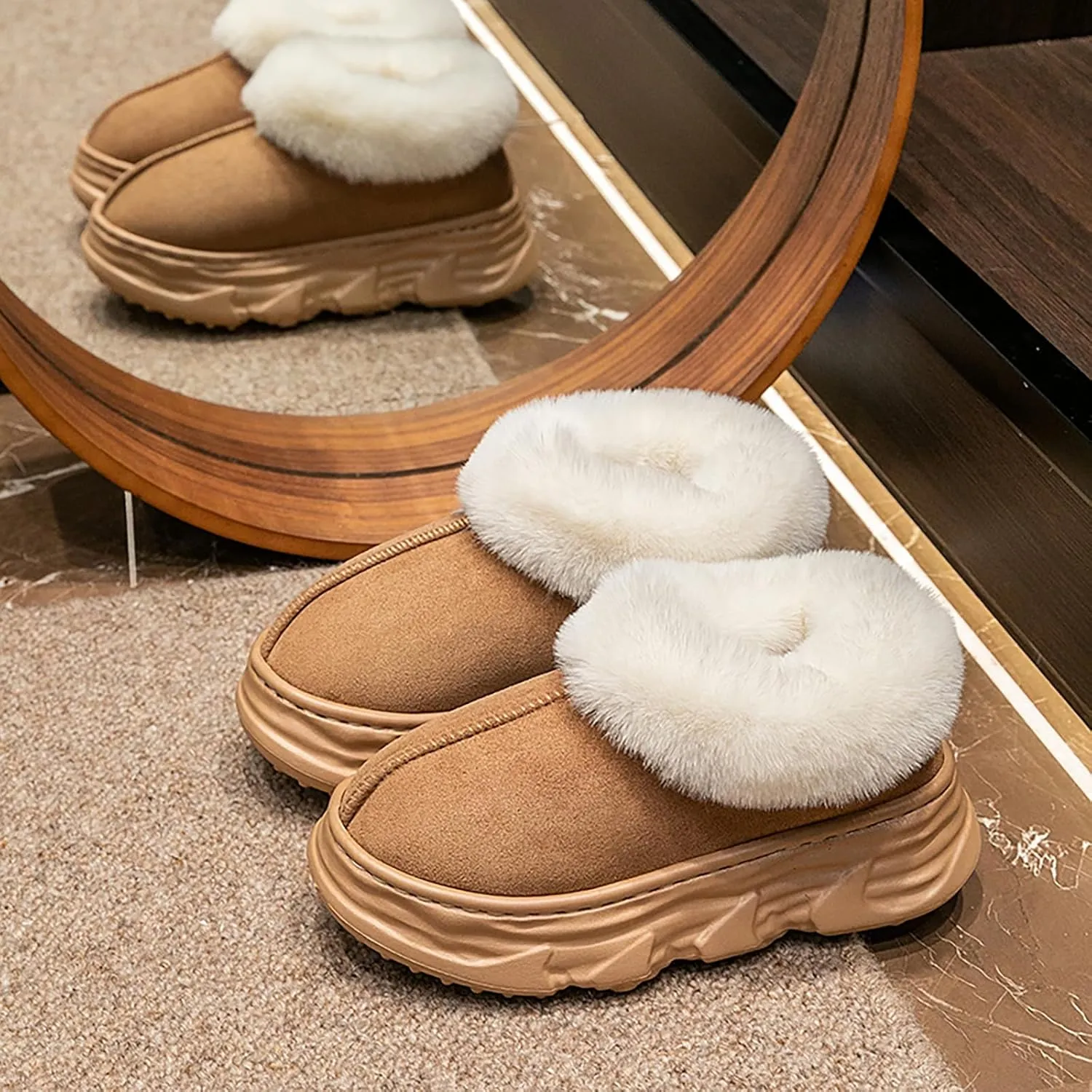 Crazy Lady Womens Winter Slippers Platform Fuzzy Outdoor Indoor Shoes Mini Boots