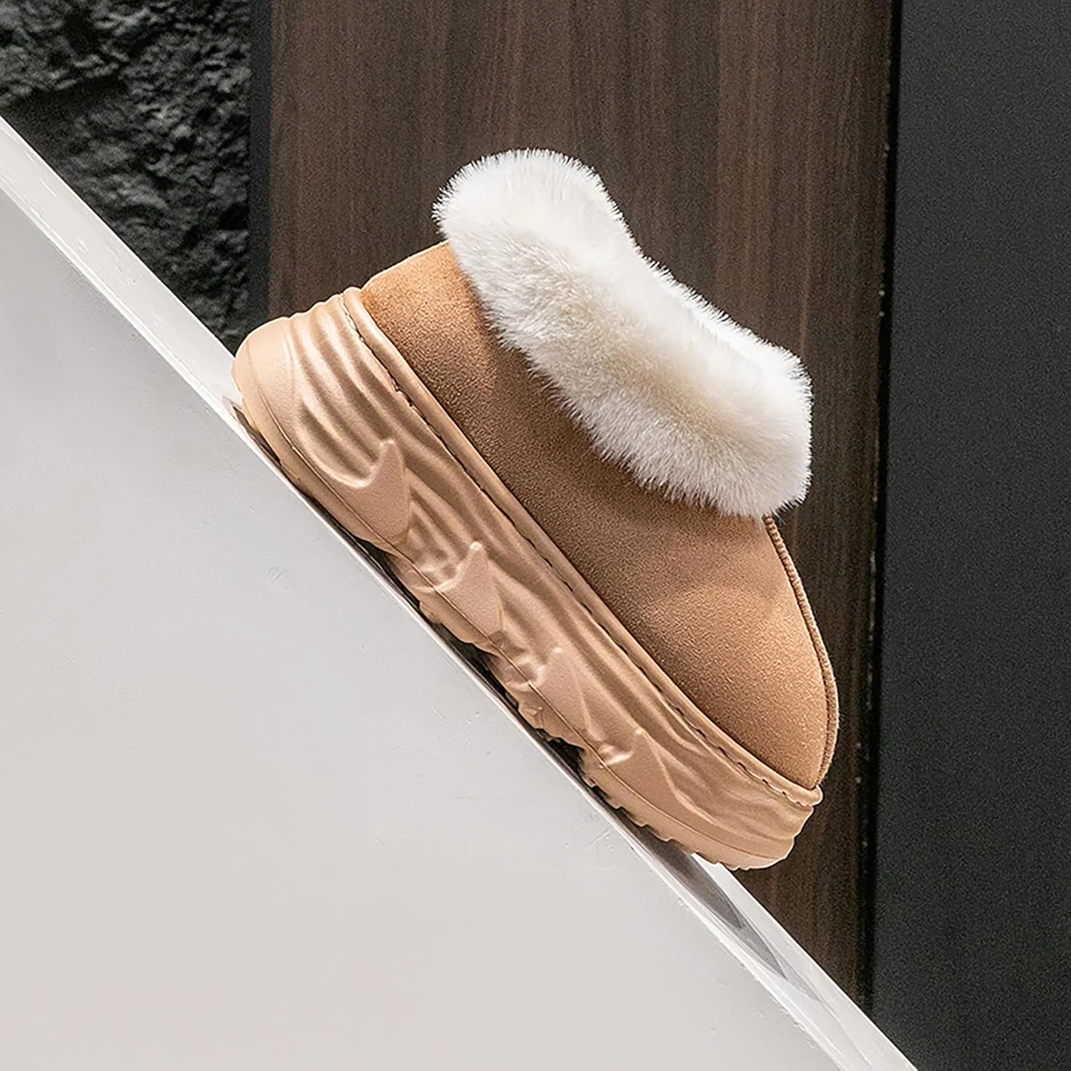 Crazy Lady Womens Winter Slippers Platform Fuzzy Outdoor Indoor Shoes Mini Boots