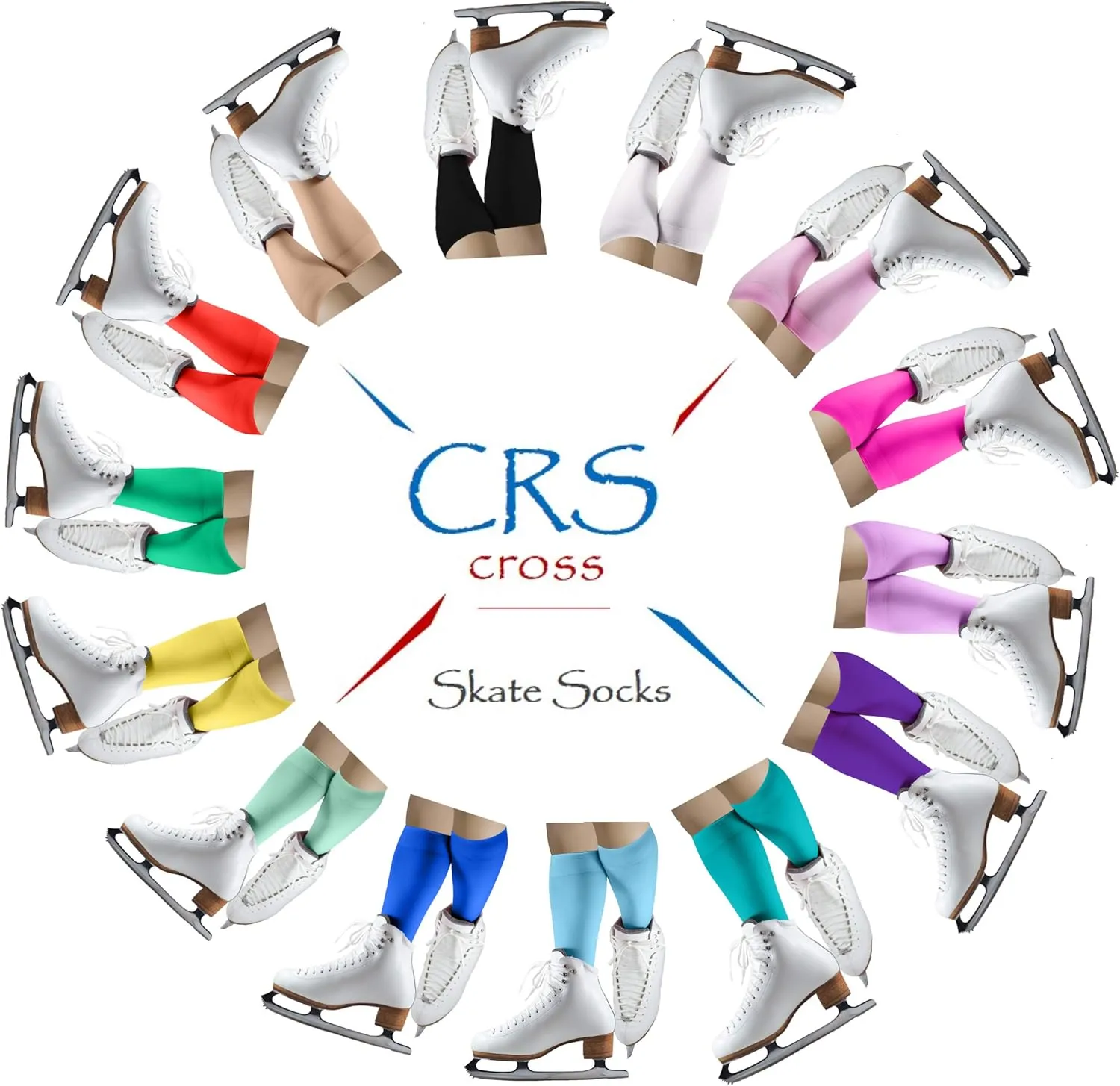 CRS Cross Figure Skating Socks. 2 Pair Knee High Tights. Premium Footed Ice Skate Dance Socks in a Variety of Colors.