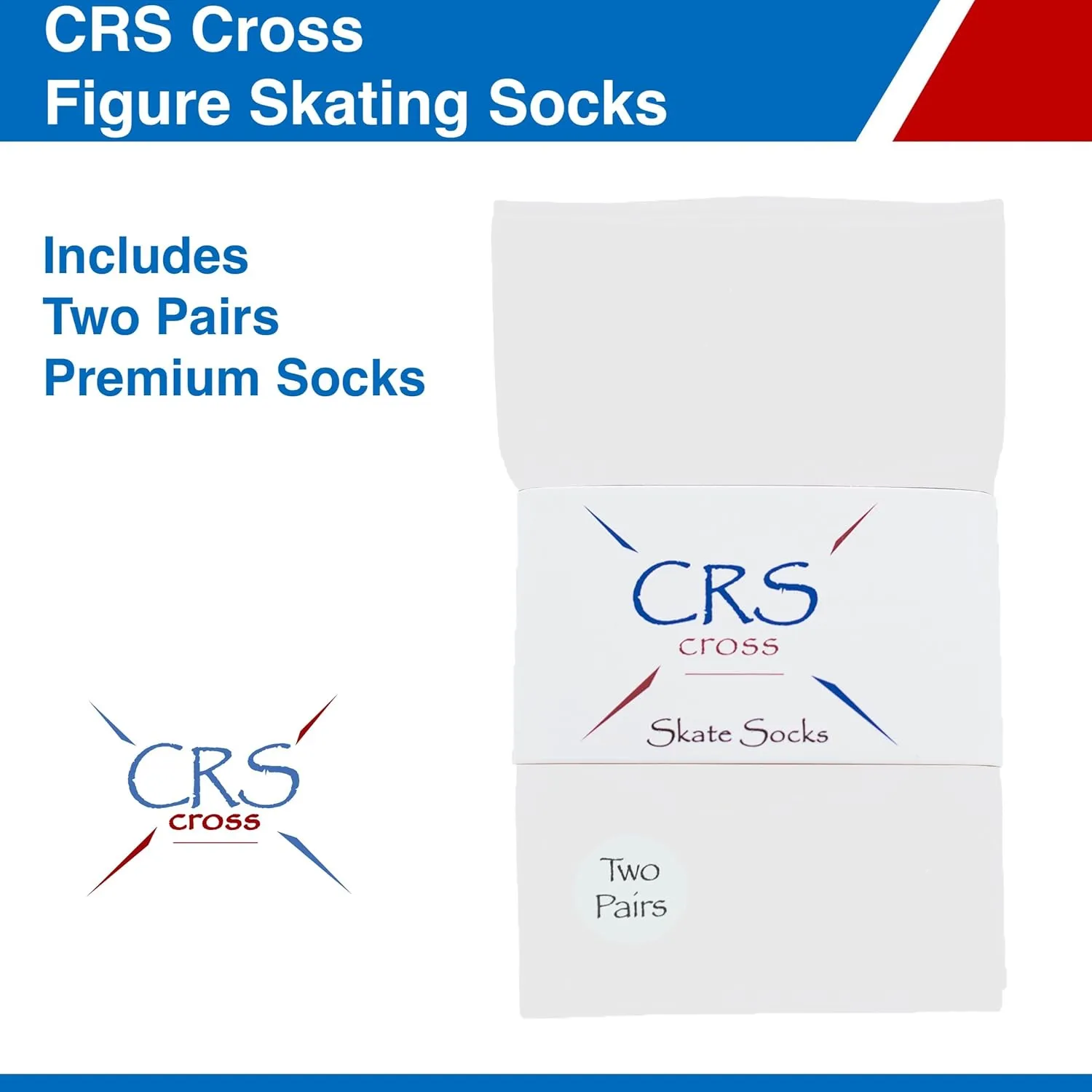 CRS Cross Figure Skating Socks. 2 Pair Knee High Tights. Premium Footed Ice Skate Dance Socks in a Variety of Colors.