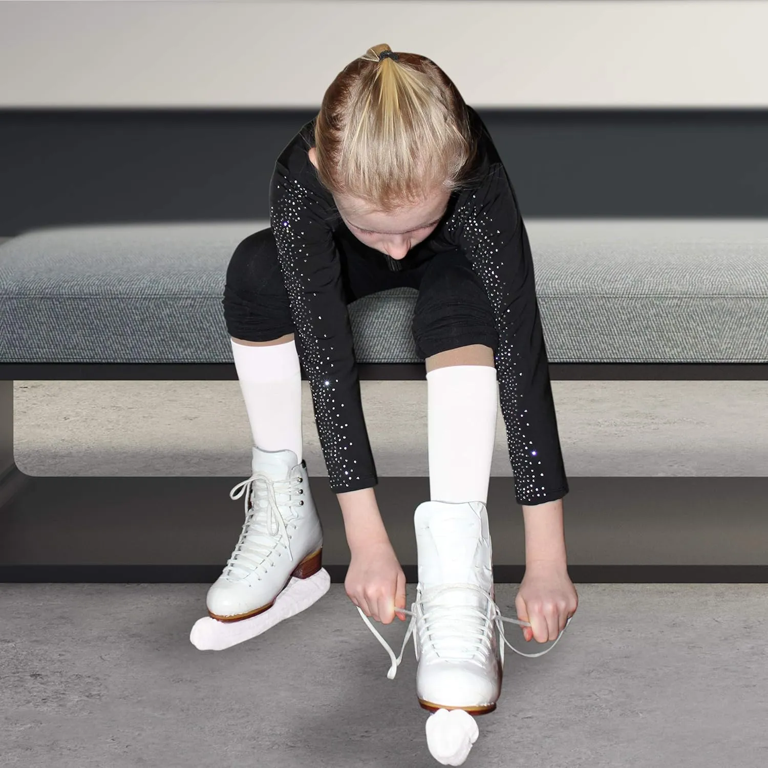 CRS Cross Figure Skating Socks. 2 Pair Knee High Tights. Premium Footed Ice Skate Dance Socks in a Variety of Colors.