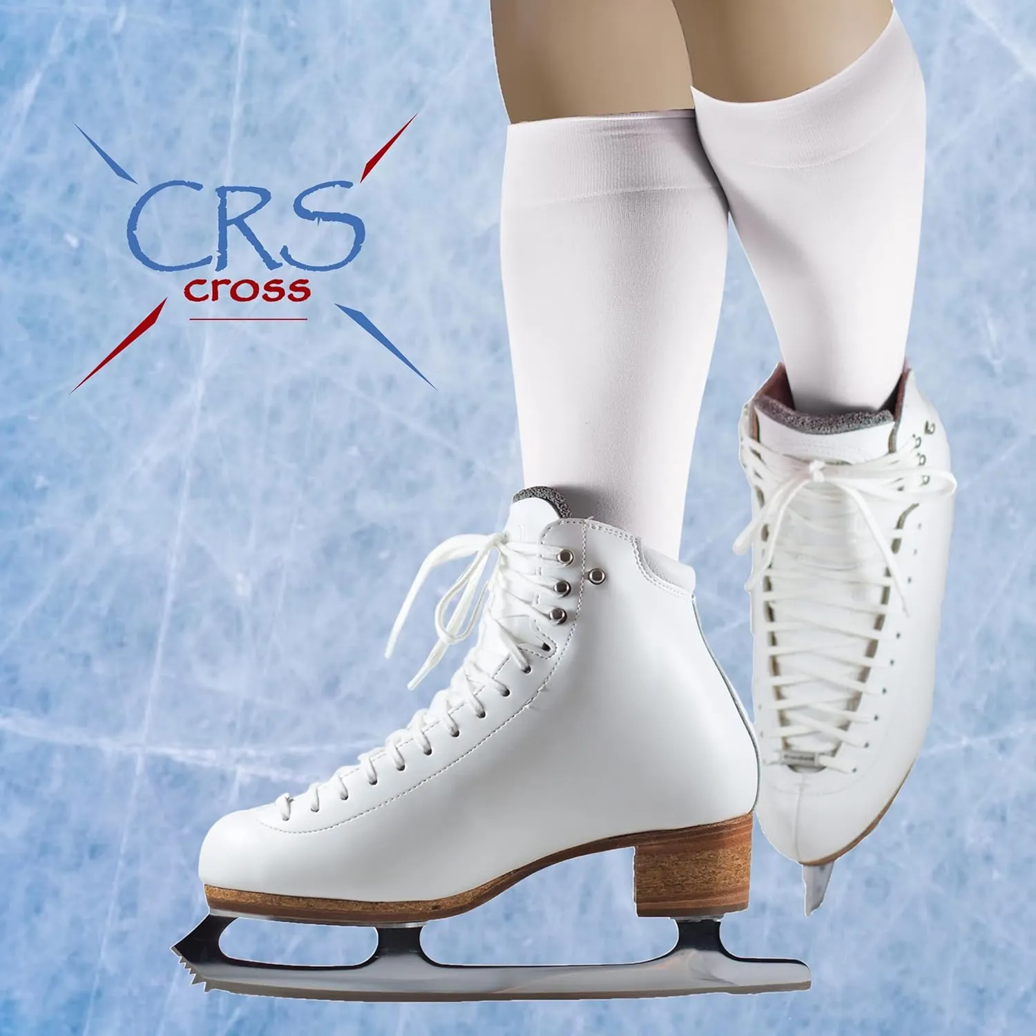 CRS Cross Figure Skating Socks. 2 Pair Knee High Tights. Premium Footed Ice Skate Dance Socks in a Variety of Colors.