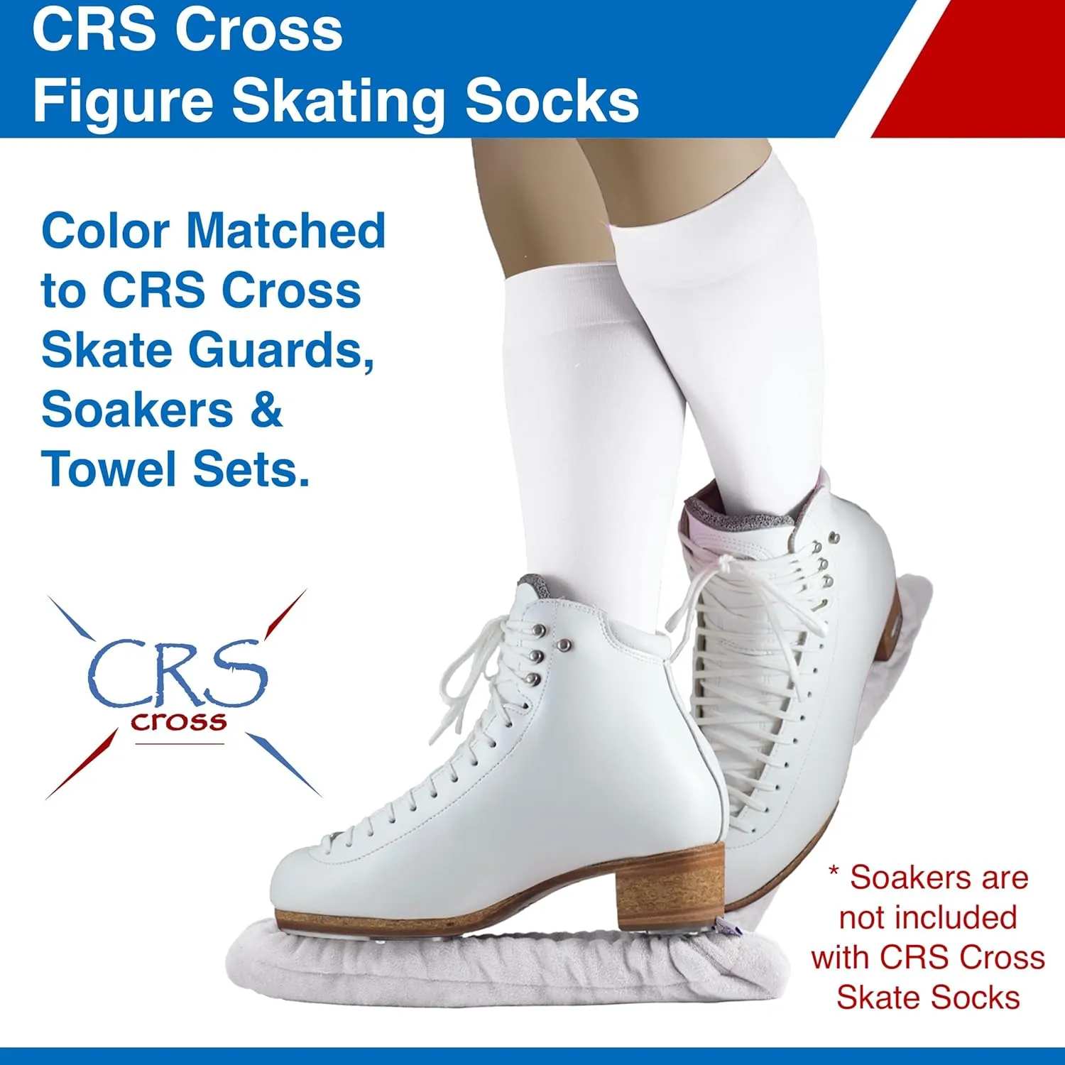 CRS Cross Figure Skating Socks. 2 Pair Knee High Tights. Premium Footed Ice Skate Dance Socks in a Variety of Colors.
