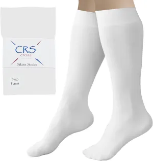 CRS Cross Figure Skating Socks. 2 Pair Knee High Tights. Premium Footed Ice Skate Dance Socks in a Variety of Colors.