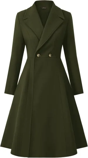 CURLBIUTY Women's Pea Coat Double Breasted A Line Long Trench Coat Winter Dress Coat with Pockets